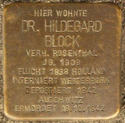 Stolpersteinbild Dr. Hildegard Rosenthal, geborene Block Stolpersteinbild Dr. Hildegard Rosenthal, geborene Block